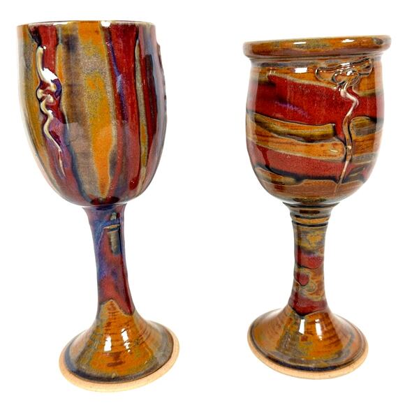 Kurt Glover Pottery 8" Sandia Unique Wine Goblets-Set of 2 - Picture 2 of 9